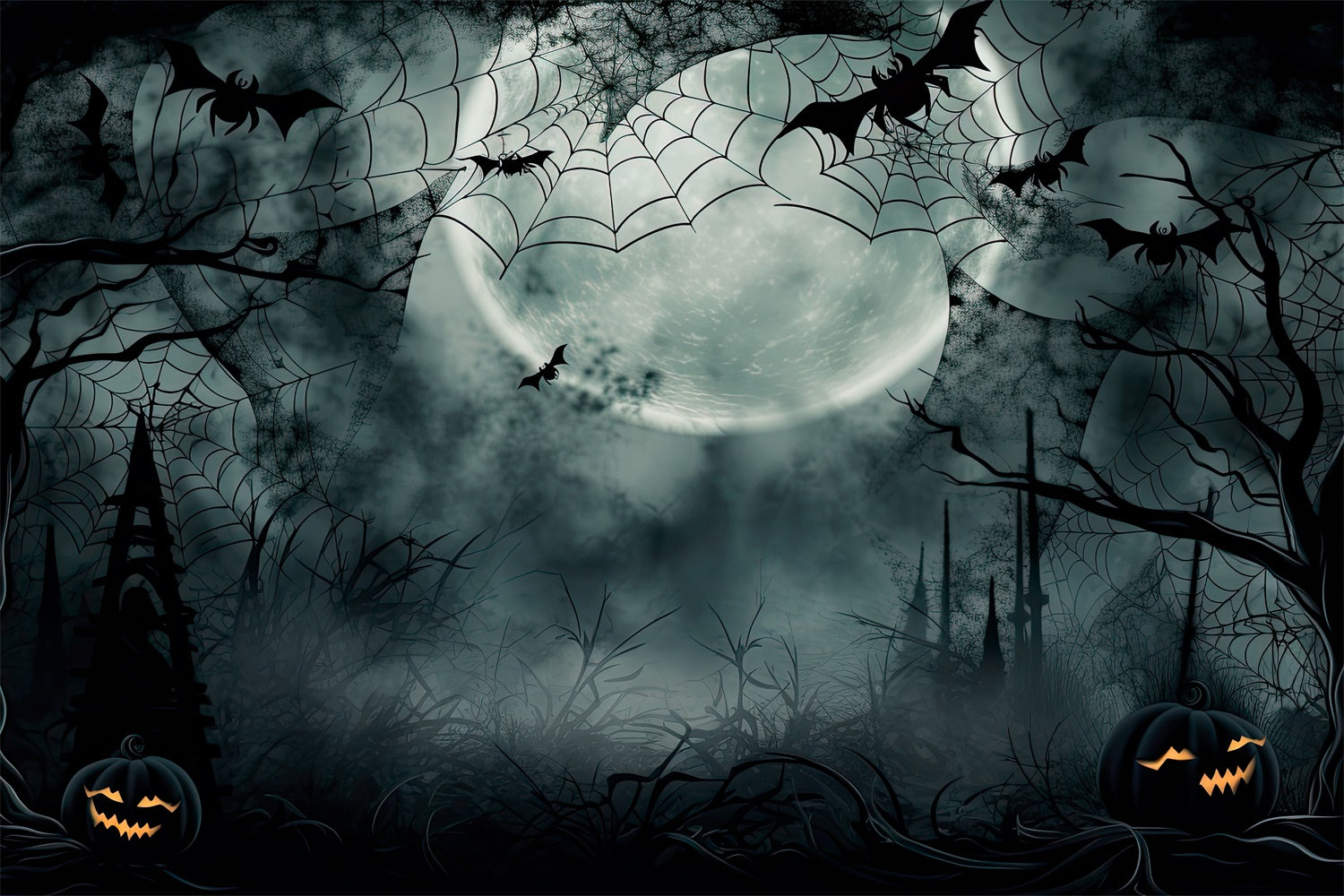 Misty Night with Webs Halloween Forest Backdrop UK BRP8-240