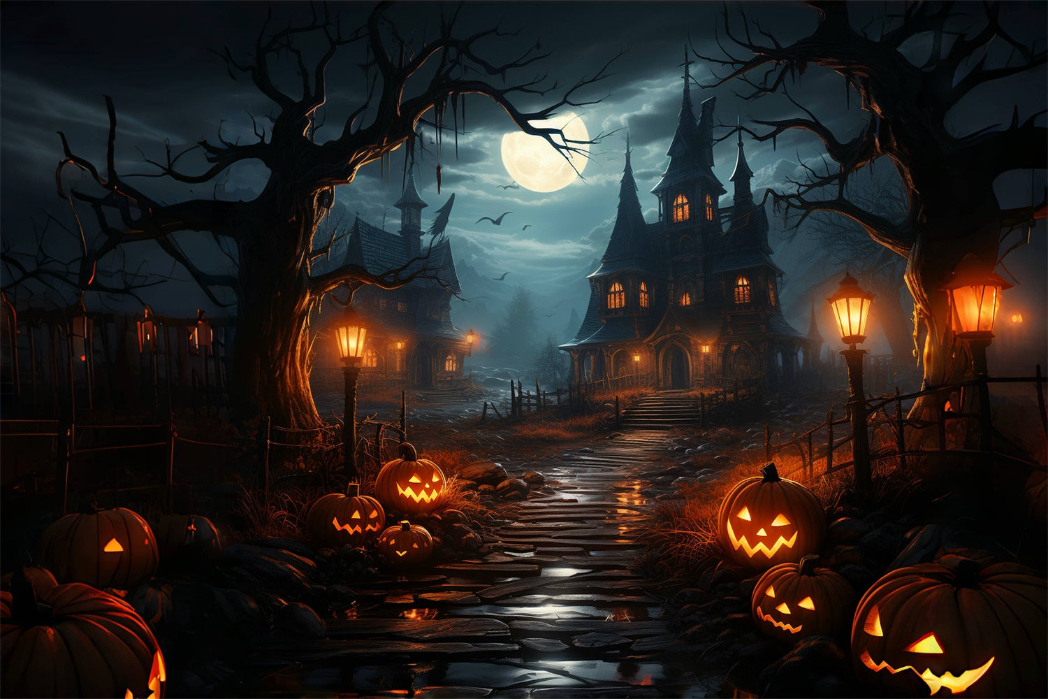 Sinister Pathway to Cursed House Halloween Backdrop UK BRP8-241