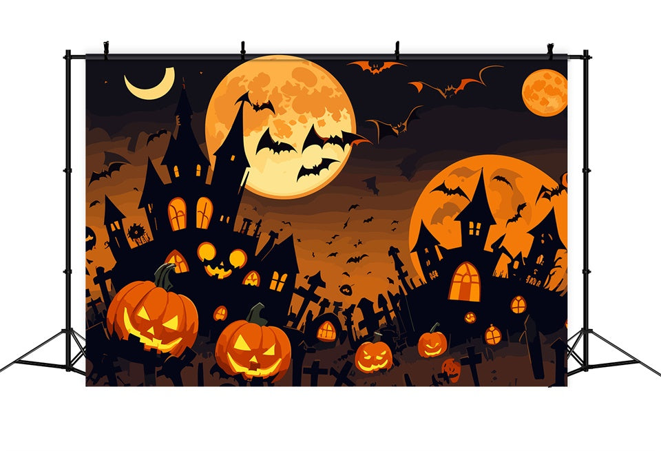 Halloween Night Pumpkin Patch Castle Backdrop UK BRP8-242