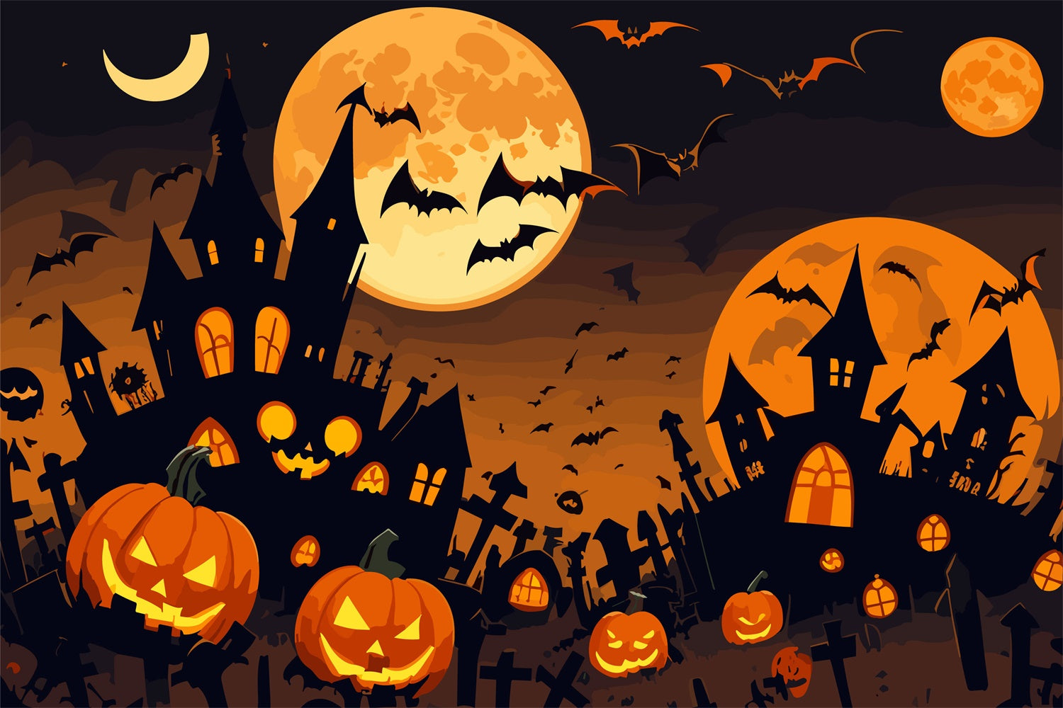 Halloween Night Pumpkin Patch Castle Backdrop UK BRP8-242