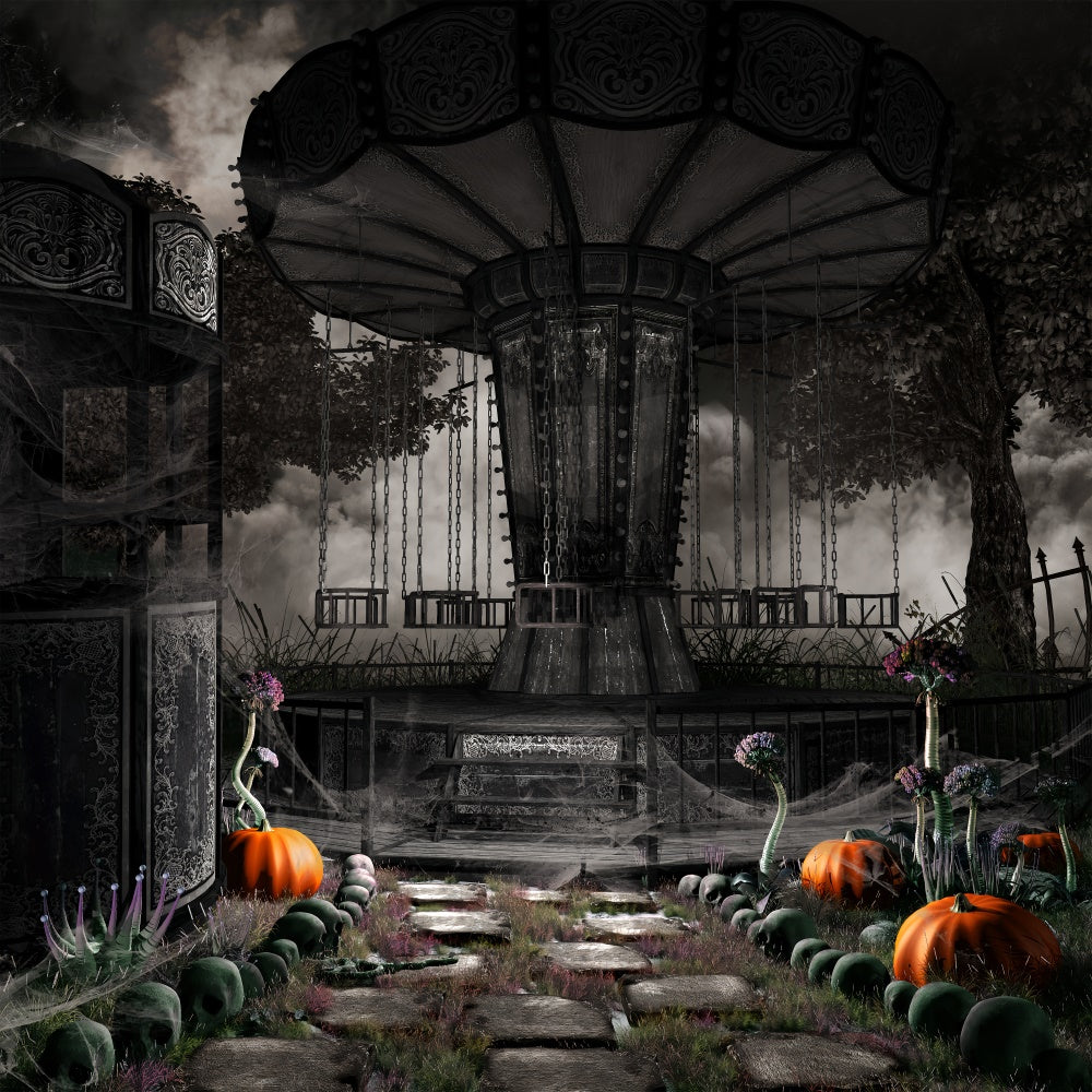 Haunted Swings and Overgrown Path Halloween Backdrop UK BRP8-245