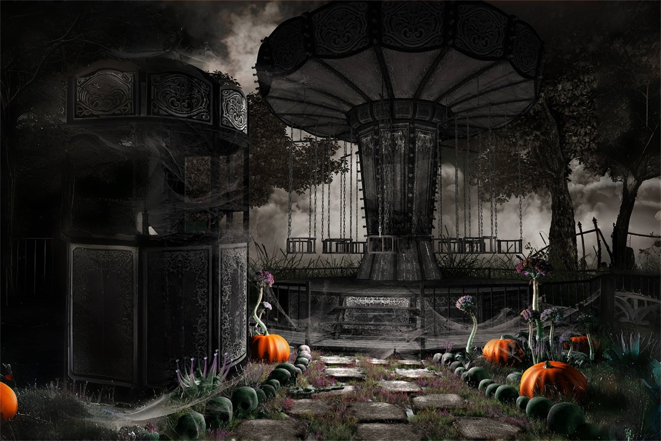 Haunted Swings and Overgrown Path Halloween Backdrop UK BRP8-245