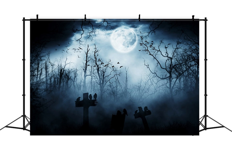 Misty Night with Crows Halloween Forest Backdrop UK BRP8-246