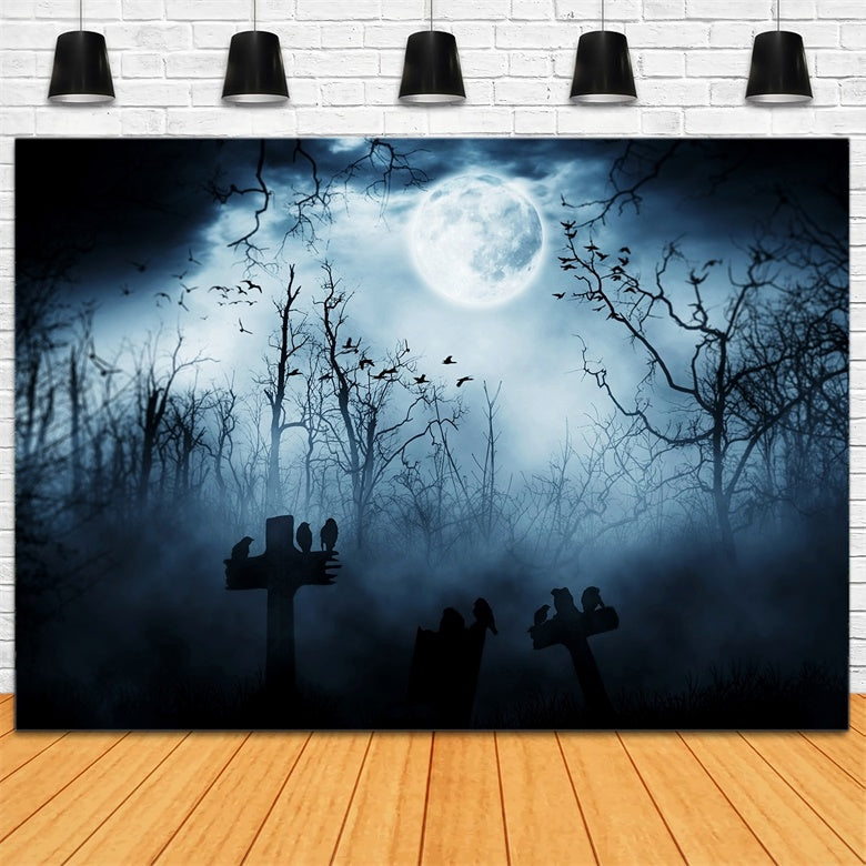 Misty Night with Crows Halloween Forest Backdrop UK BRP8-246