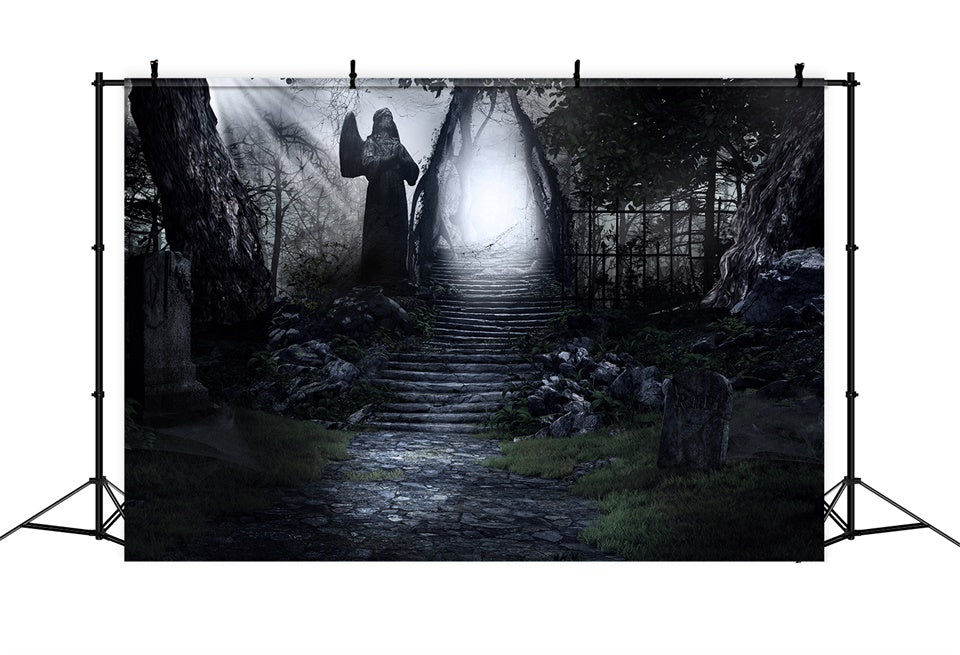 Spooky Forest Stairs and Angel Halloween Backdrop UK BRP8-248