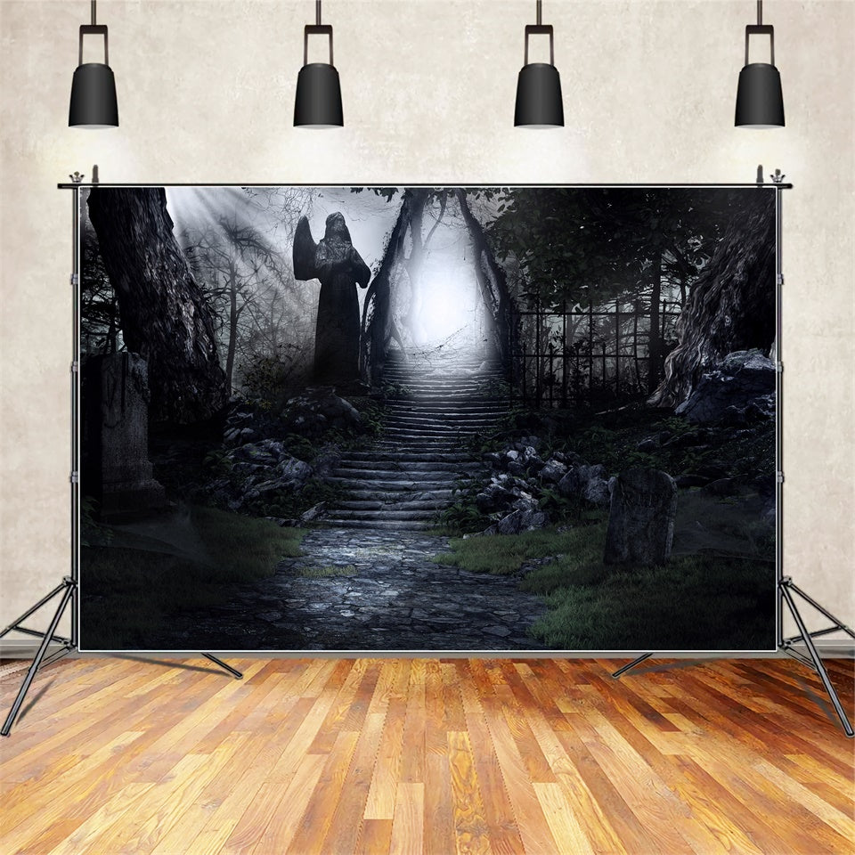 Spooky Forest Stairs and Angel Halloween Backdrop UK BRP8-248