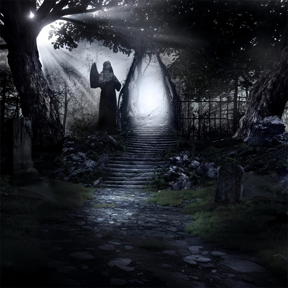 Spooky Forest Stairs and Angel Halloween Backdrop UK BRP8-248