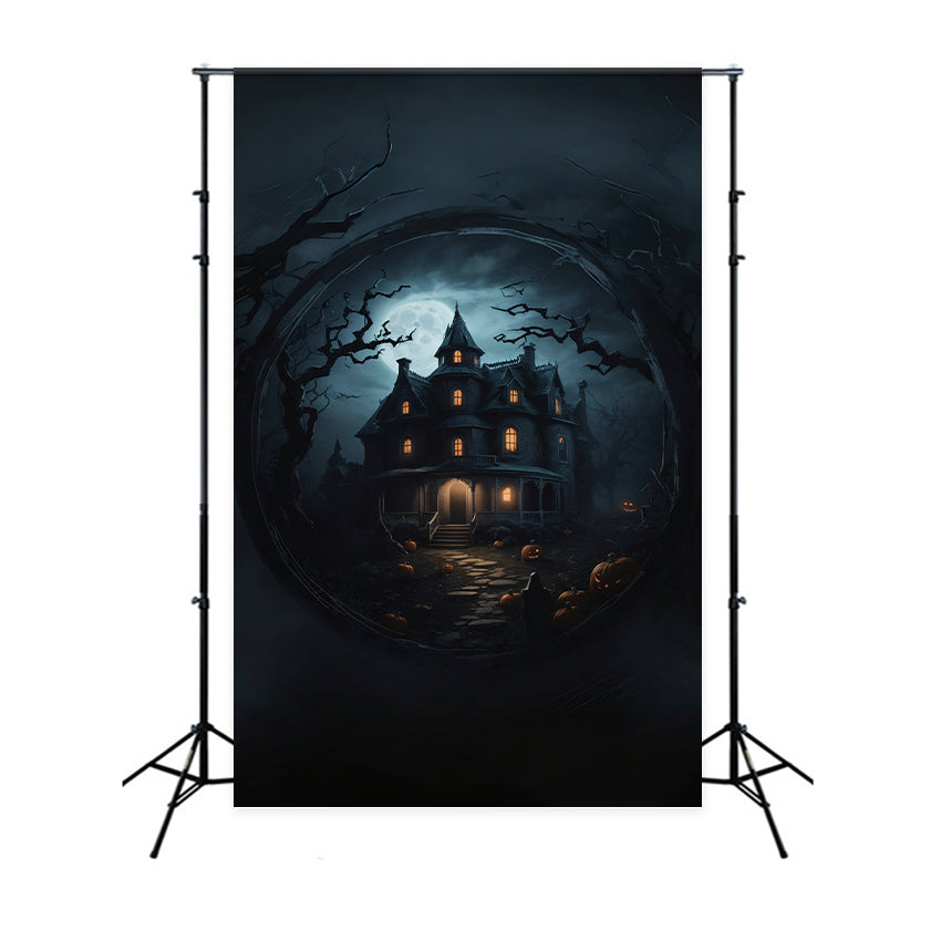 Spooky House Surrounded by Trees Halloween Backdrop UK BRP8-252