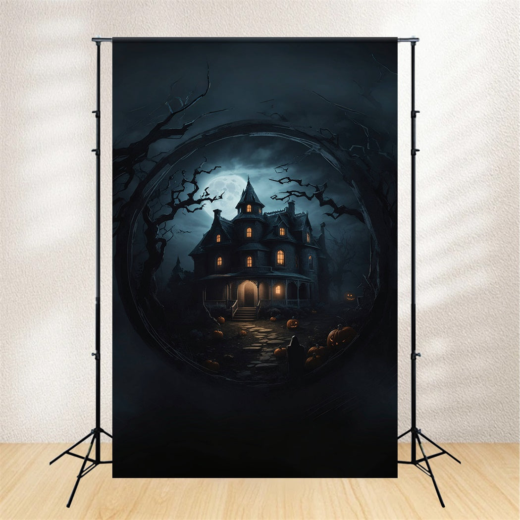 Spooky House Surrounded by Trees Halloween Backdrop UK BRP8-252