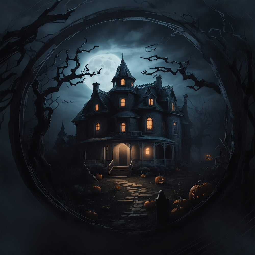 Spooky House Surrounded by Trees Halloween Backdrop UK BRP8-252