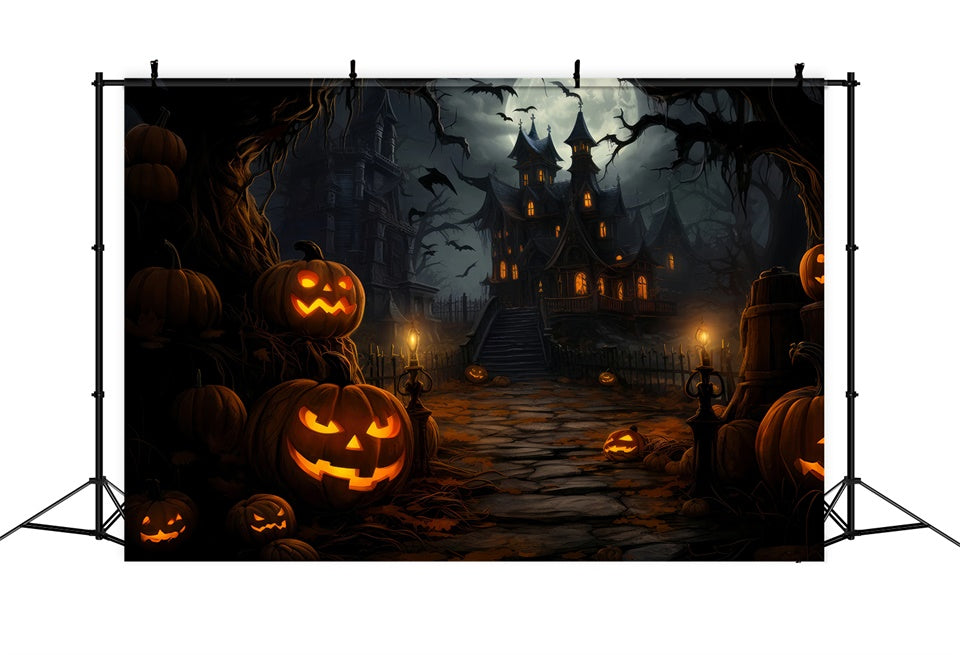 Halloween Night Spooky House and Bats Backdrop UK BRP8-253