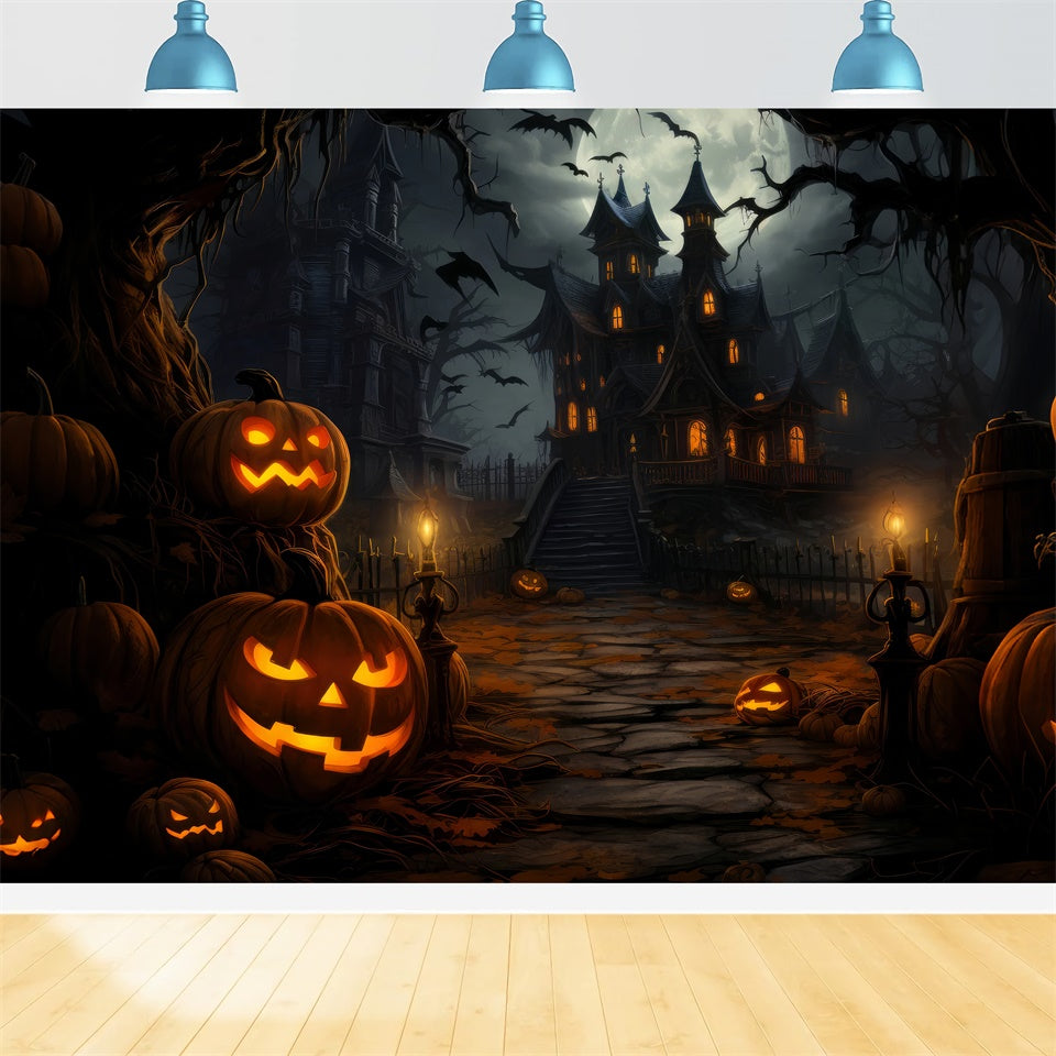 Halloween Night Spooky House and Bats Backdrop UK BRP8-253