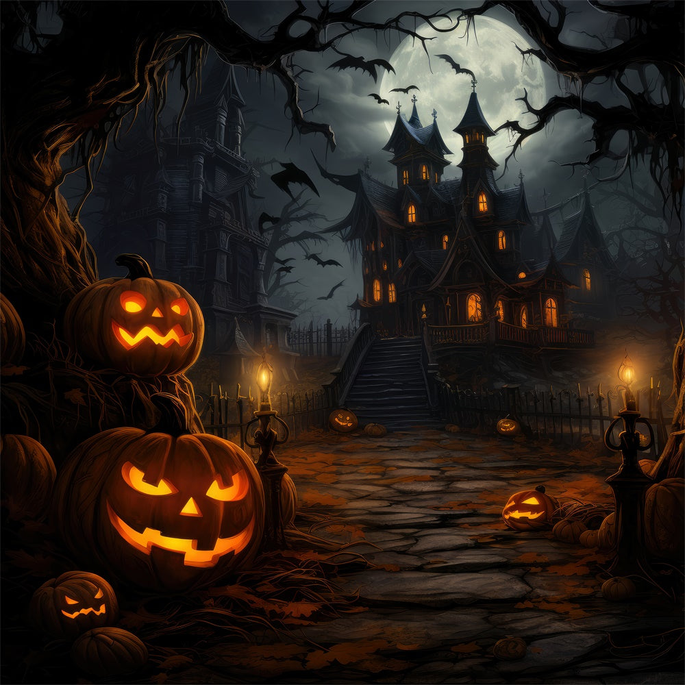 Halloween Night Spooky House and Bats Backdrop UK BRP8-253