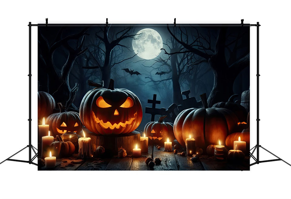 Candlelit Pumpkins in Spooky Forest Halloween Backdrop UK BRP8-254