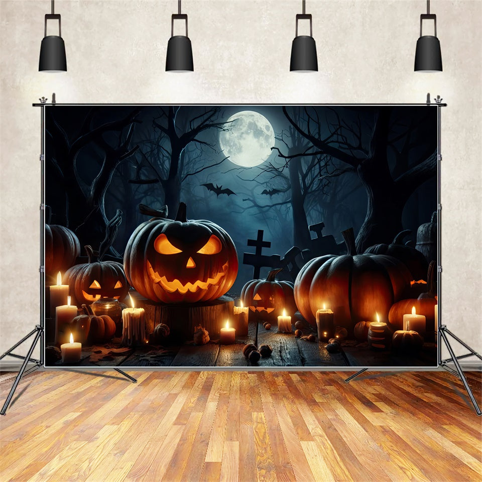 Candlelit Pumpkins in Spooky Forest Halloween Backdrop UK BRP8-254