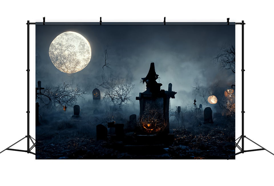 Creepy Graveyard with Fog Halloween Backdrop UK BRP8-255