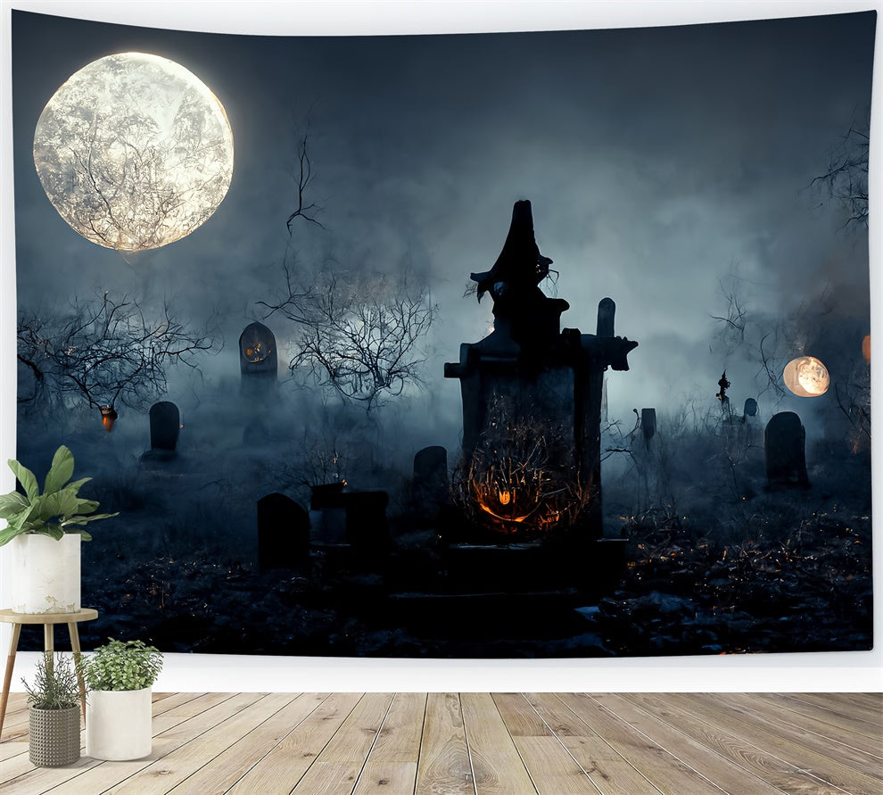 Creepy Graveyard with Fog Halloween Backdrop UK BRP8-255