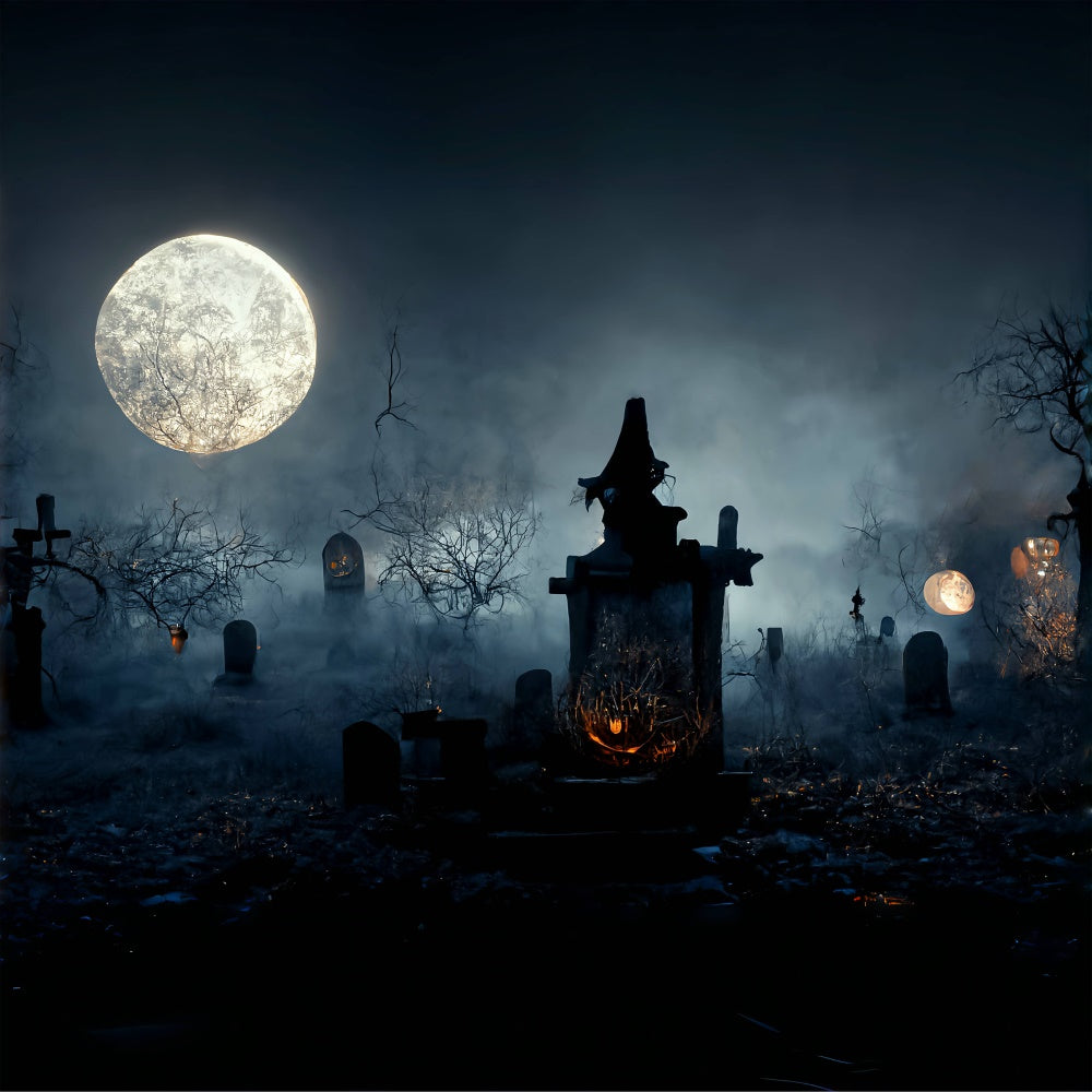 Creepy Graveyard with Fog Halloween Backdrop UK BRP8-255