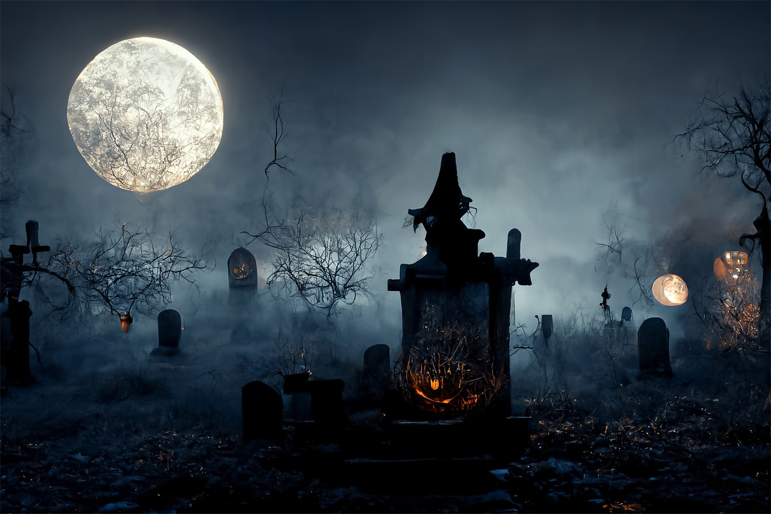 Creepy Graveyard with Fog Halloween Backdrop UK BRP8-255