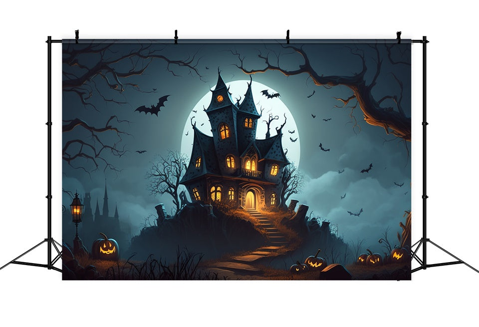 Gothic Castle on Hill Halloween Backdrop UK BRP8-257