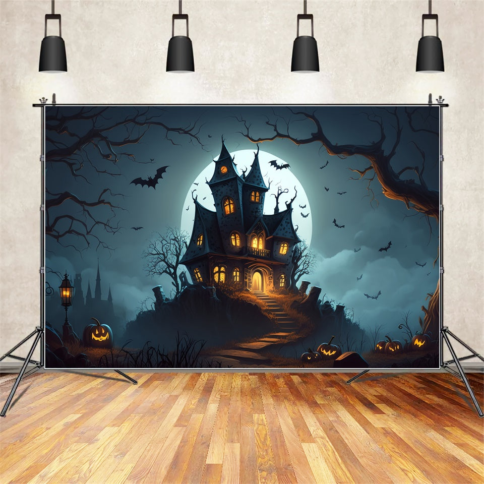 Gothic Castle on Hill Halloween Backdrop UK BRP8-257