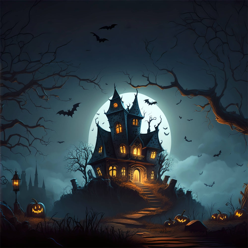 Gothic Castle on Hill Halloween Backdrop UK BRP8-257