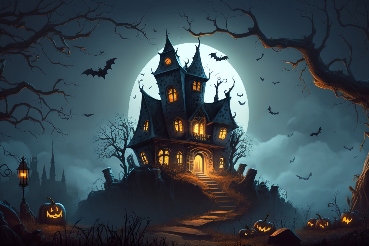 Gothic Castle on Hill Halloween Backdrop UK BRP8-257