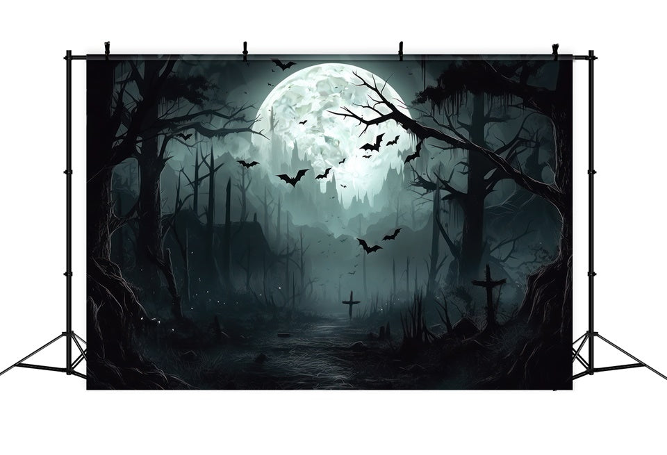 Creepy Halloween Forest Under Full Moon Backdrop UK BRP8-258