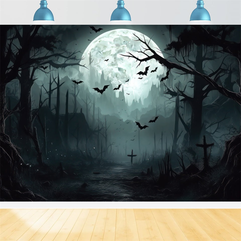 Creepy Halloween Forest Under Full Moon Backdrop UK BRP8-258