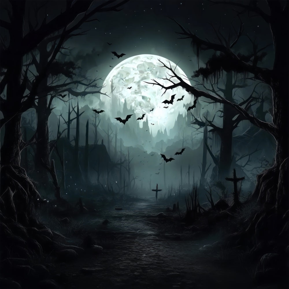 Creepy Halloween Forest Under Full Moon Backdrop UK BRP8-258