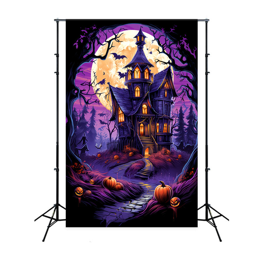 Purple Moonlit Halloween Haunted Backdrop UK BRP8-259