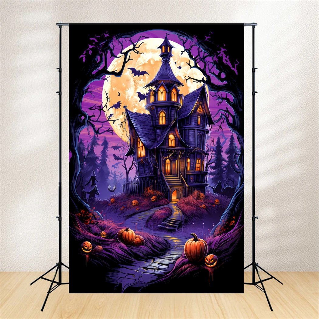 Purple Moonlit Halloween Haunted Backdrop UK BRP8-259