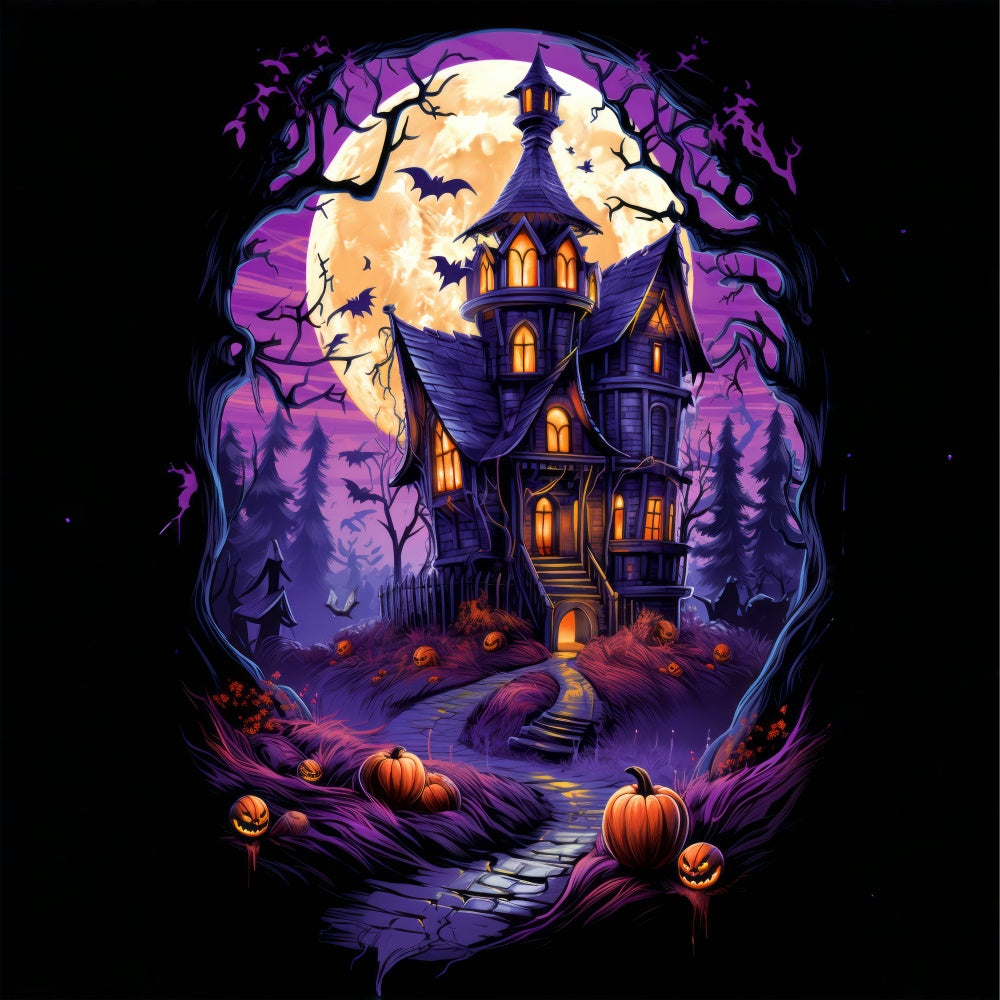 Purple Moonlit Halloween Haunted Backdrop UK BRP8-259