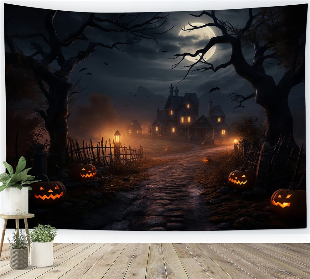 Gloomy Halloween Night Haunted House Backdrop UK BRP8-261