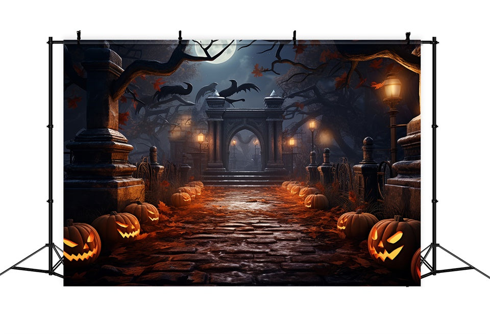 Spooky Halloween Night Cemetery Pathway Backdrop UK BRP8-262