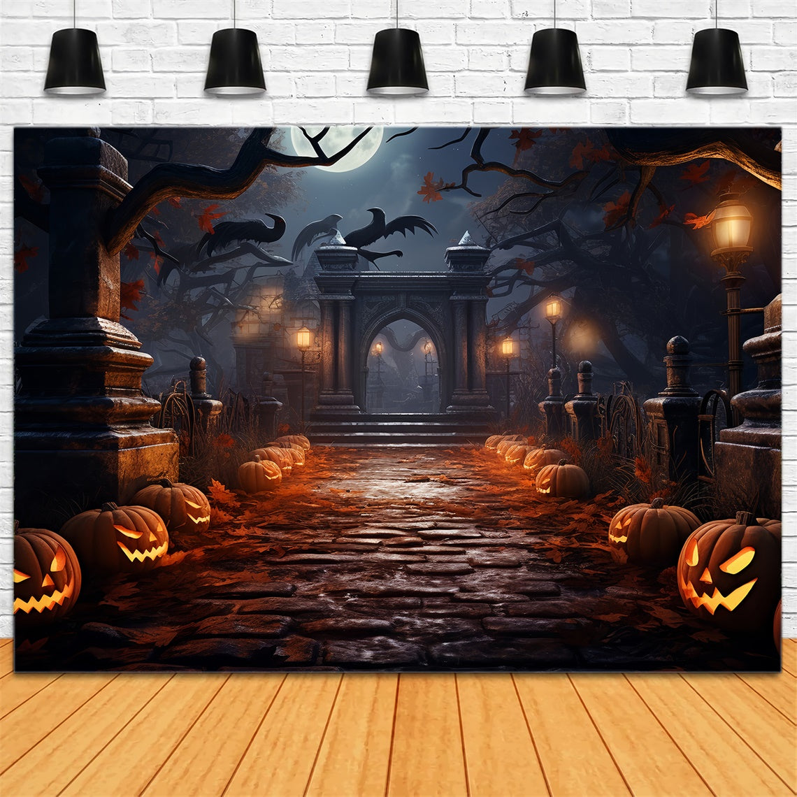 Spooky Halloween Night Cemetery Pathway Backdrop UK BRP8-262