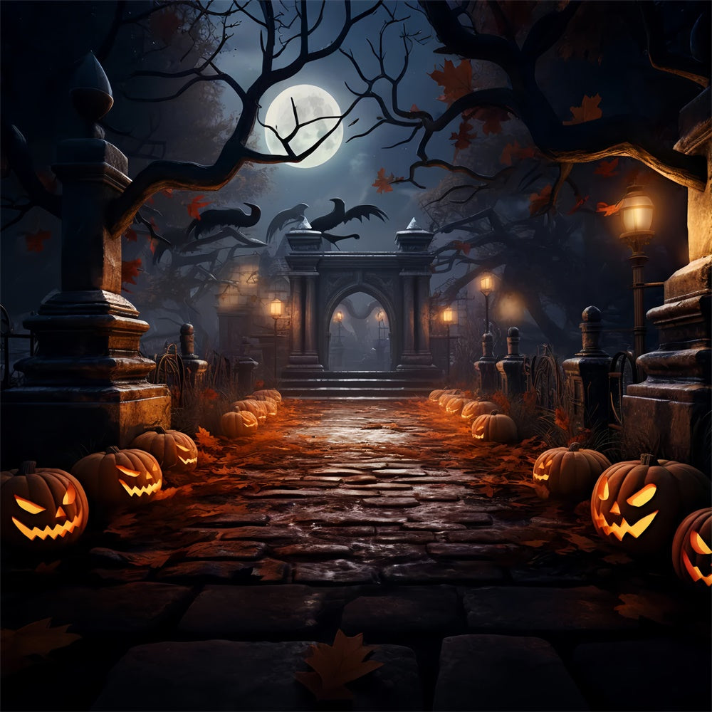 Spooky Halloween Night Cemetery Pathway Backdrop UK BRP8-262