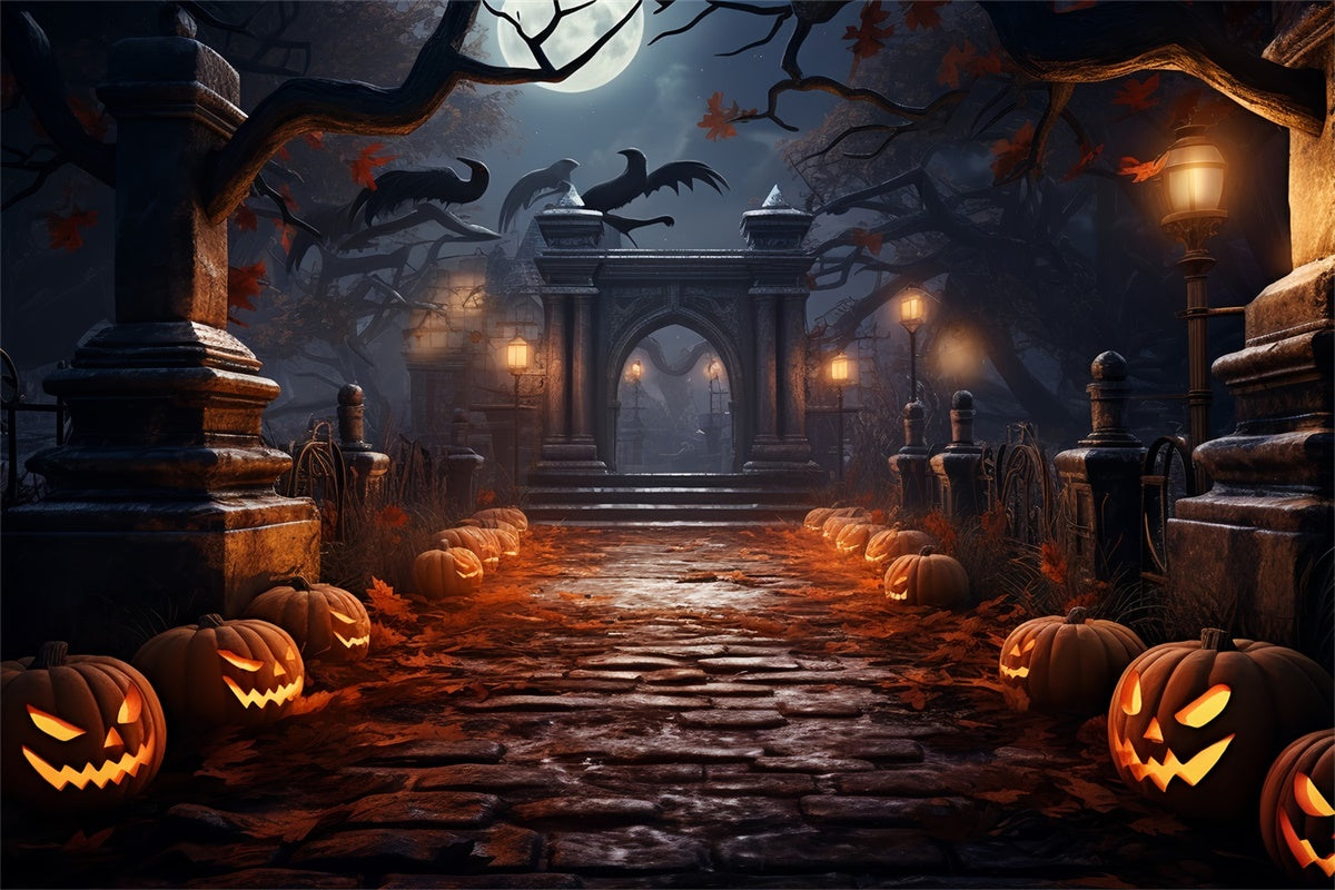 Spooky Halloween Night Cemetery Pathway Backdrop UK BRP8-262