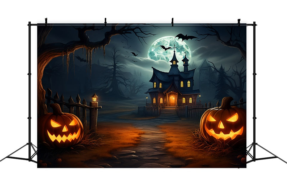 Spooky Dark Night Halloween Village Backdrop UK BRP8-263