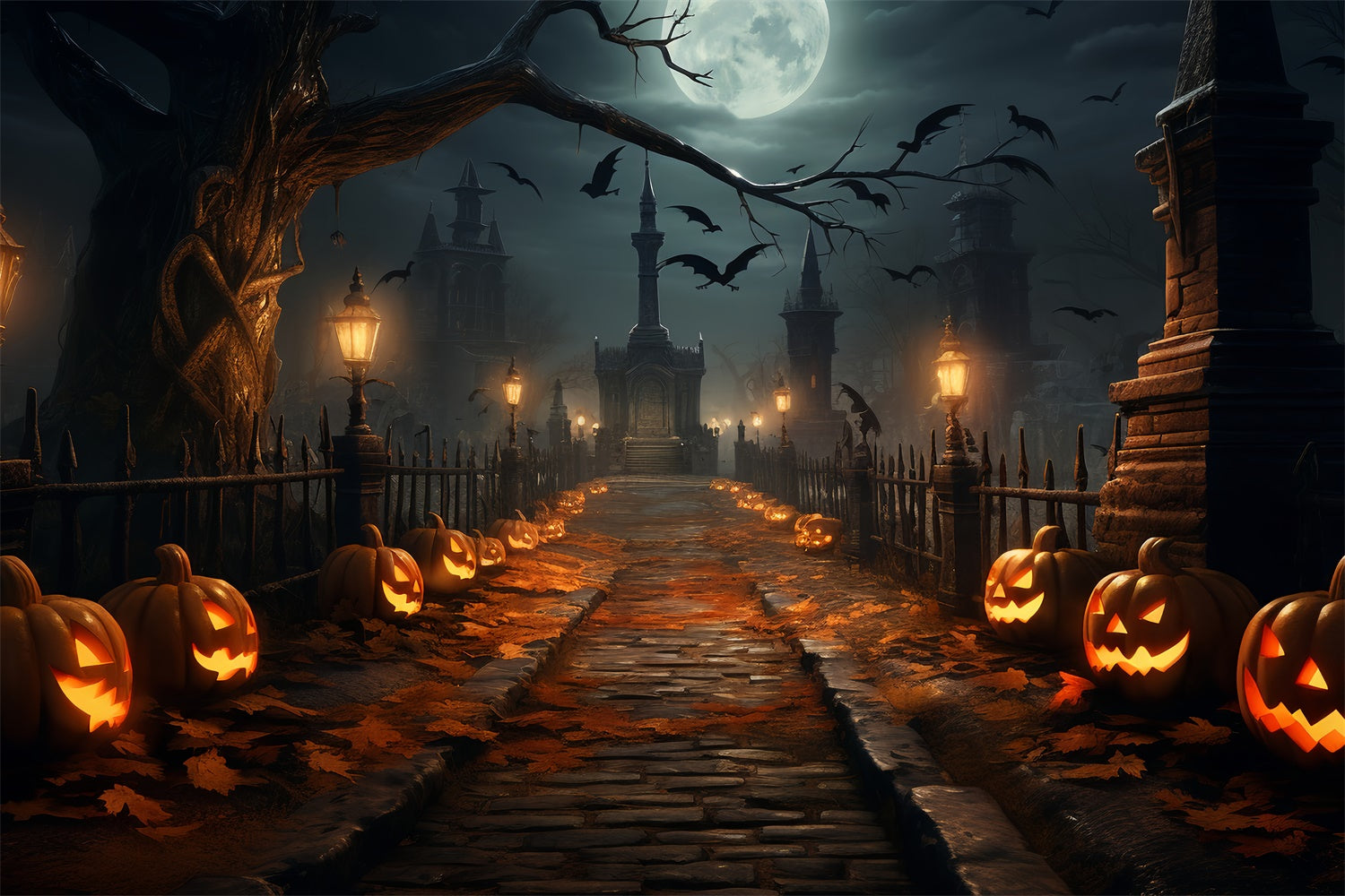 Spooky Halloween Path with Lanterns Backdrop UK BRP8-264