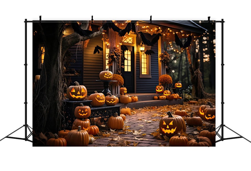 Halloween Pumpkin-Lit wooden House Backdrop UK BRP8-268