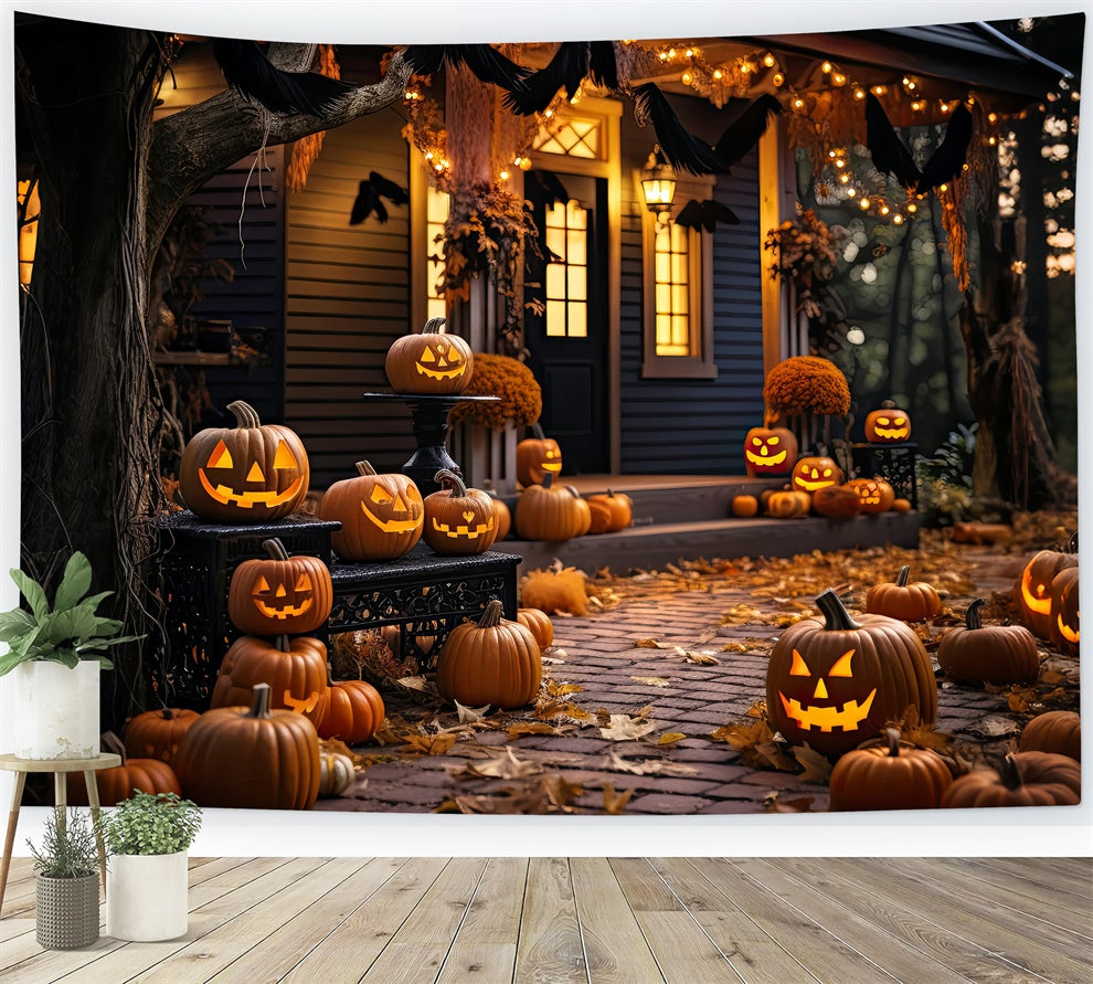 Halloween Pumpkin-Lit wooden House Backdrop UK BRP8-268