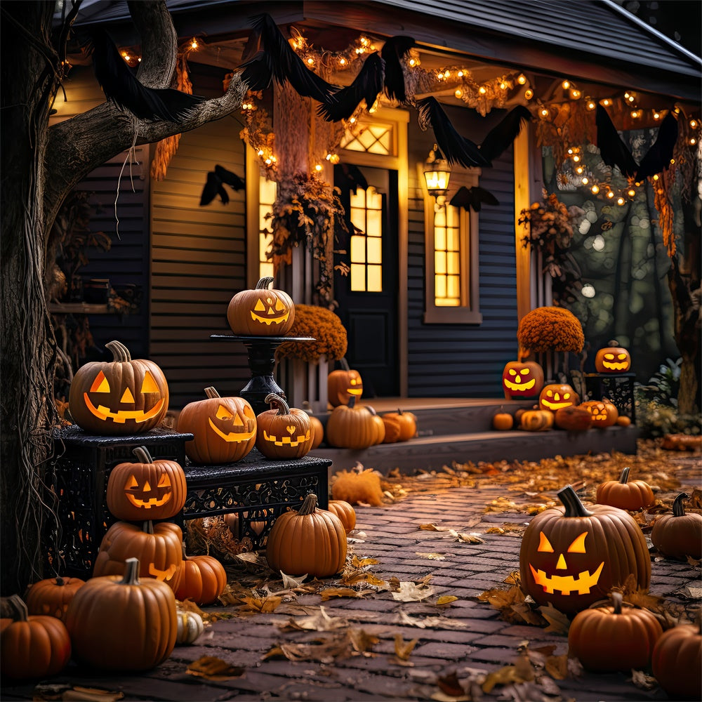 Halloween Pumpkin-Lit wooden House Backdrop UK BRP8-268