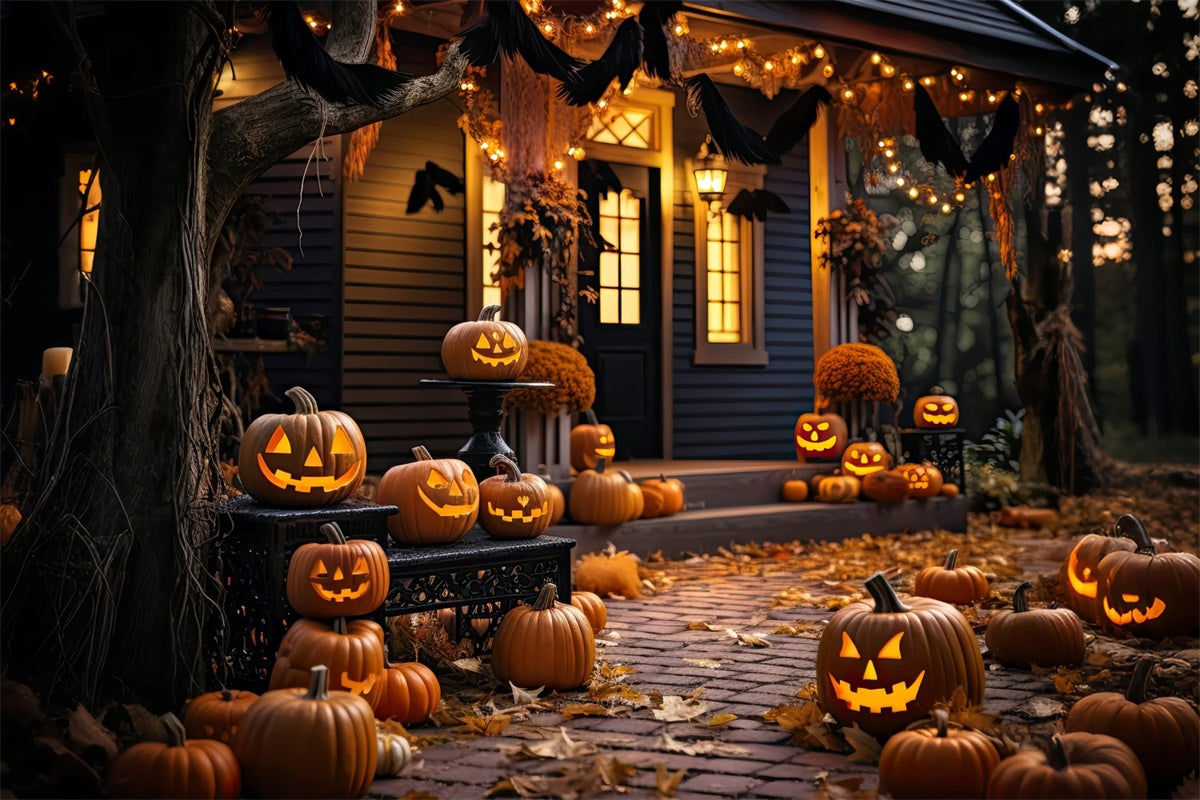 Halloween Pumpkin-Lit wooden House Backdrop UK BRP8-268