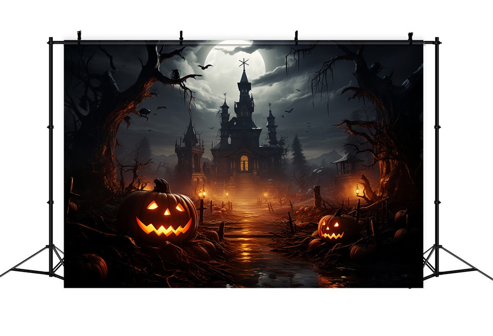 Walk to Halloween castle Creepy Night Backdrop UK BRP8-269