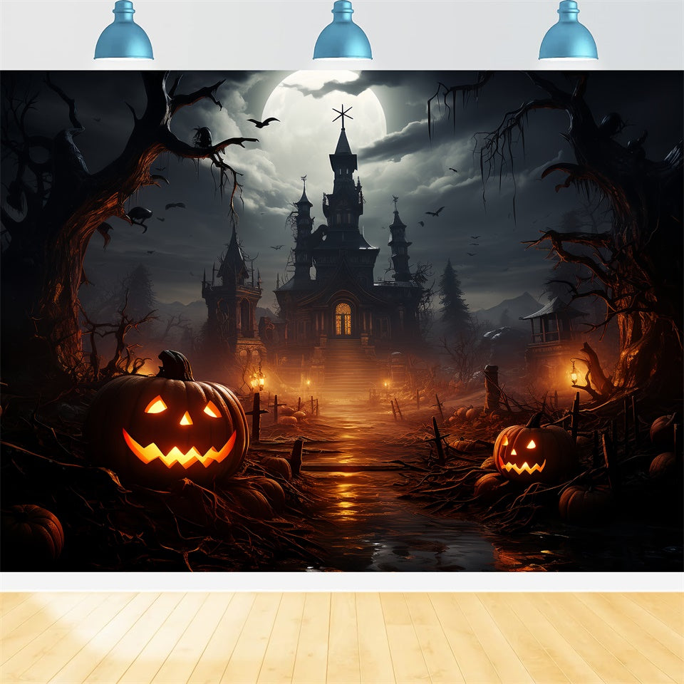 Walk to Halloween castle Creepy Night Backdrop UK BRP8-269