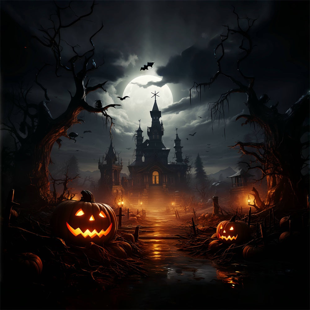 Walk to Halloween castle Creepy Night Backdrop UK BRP8-269