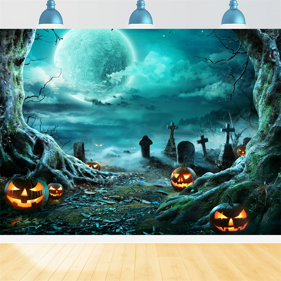 Scary Pumpkin and Graveyard Halloween Moon Backdrop UK BRP8-271