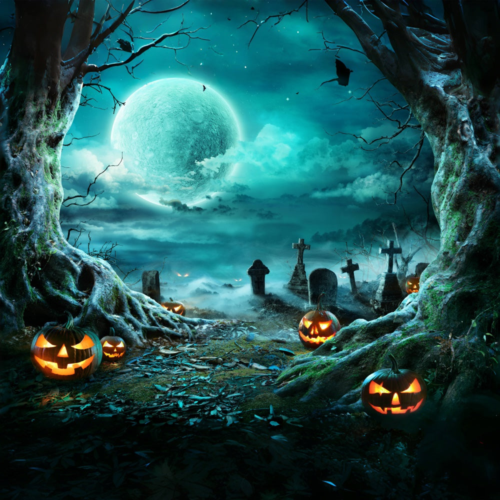 Scary Pumpkin and Graveyard Halloween Moon Backdrop UK BRP8-271