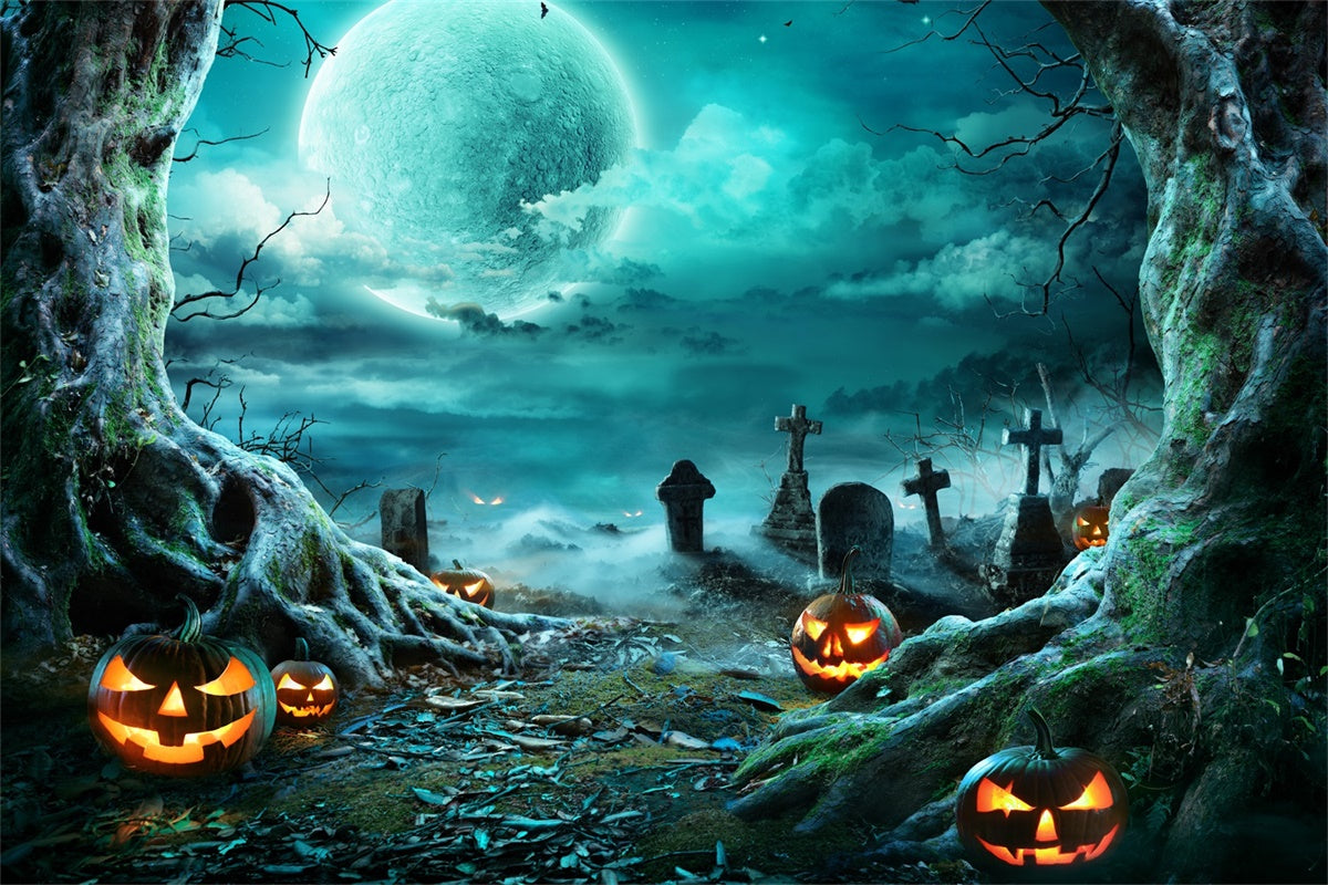 Scary Pumpkin and Graveyard Halloween Moon Backdrop UK BRP8-271